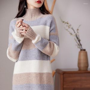 Damestruien Herfst/Winter Slanke Pullover Casual Wol Gebreide Zachte Ademende Top Hoge Kraag Contrast Sweater