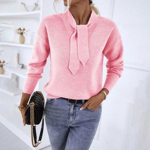 Chandails pour femmes Automne Hiver Doux Gluant Petit Pull Parfumé Femmes Solide Col Écharpe Haut Polyvalent Mince Cardigan Tricoté Rose Tops