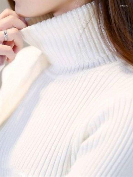 Suéteres de mujer Otoño Invierno sudadera para mujer cuello alto Delgado sólido suéter tejido Cachemira señoras blanco Tops moda suéter