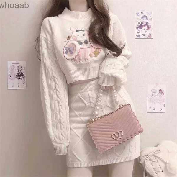 Suéteres de mujer Otoño Invierno Dulce Lolita Kawaii Anime Estilo Falda Chicas Japonesas Lindo Conejo Bordado Kintted Suéter Faldas Primavera Mujeres YQ231209