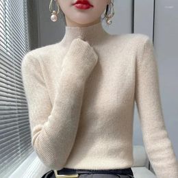 Suéteres de mujer Otoño Invierno suéter de punto grueso moda coreana medio cuello alto manga larga todo fósforo cálido Jumper