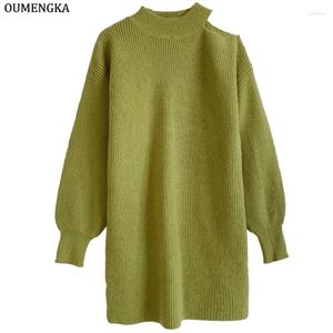 Vrouwen Truien Herfst Winter Coltrui Truien Lange Vrouwen Half Off-Shoulder Koreaanse Losse Jumper Vrouwelijke Gebreide Pull Femme tops