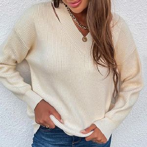 Damessweaters Herfst Winter V-hals Gebreide Warme Trui En Pullover Effen Kleur Elegant