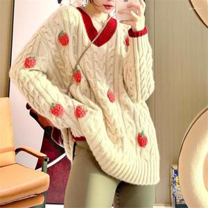 Pulls pour femmes automne hiver col en v à manches longues pull femmes décontracté ample fraise brodé KniSweater coréen doux vent chaud