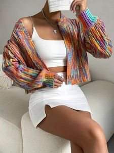 Chandails pour femmes Automne Hiver Vintage Élégant O-cou Crochet Vestes Femmes Arc-En-Couleur Laine Tricoté Cardigan Pull Femme Y2k Populaire NewL231004