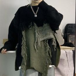 Suéter feminino outono inverno vintage borla costura moda solta high street causal suéter tops roupas femininas