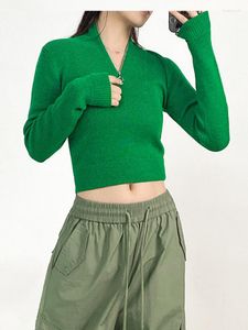 Dames truien herfst winter vrouwen groen gebreide pullover trui 2023 dames lange mouw slanke fit ritsjumper knitkleding