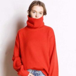 Suéteres de mujer Otoño Invierno Mujeres Knited Turtleneck Cashmere Suéter Rojo Grueso Jersey Moda Cálido Prendas de punto Manga larga Top suelto T221019