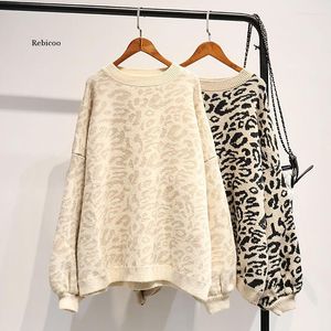 Pulls pour femmes automne hiver femmes pull léopard et col rond pull surdimensionné pulls décontracté coréen pull femmefemme