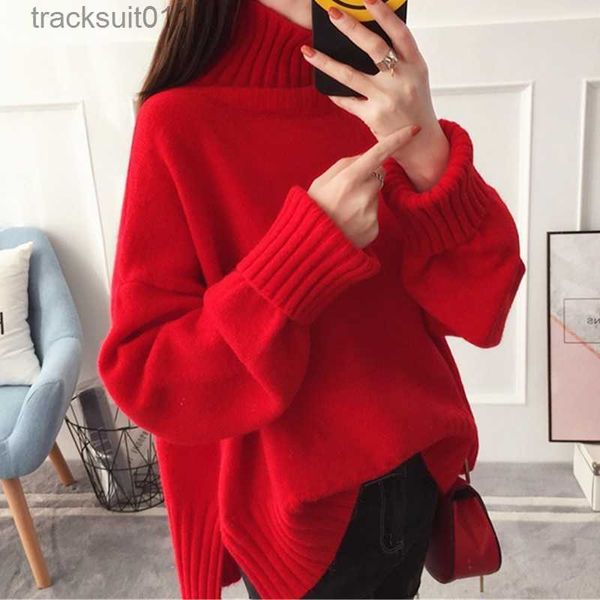 Suéteres para mujeres otoño invierno sweater de tejido de punto alto de cuello alto de mujeres