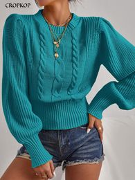 Suéteres femininos outono inverno suéter feminino fashion tricotado puff manga longa top básico preto torcido suéteres femininos casuais pulôver sólido 230223