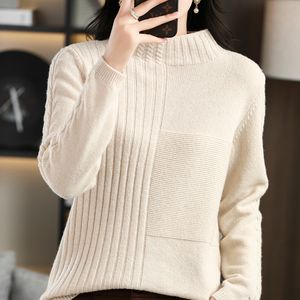 Damestruien Autumnwinter 100 wol top retro mode ronde nek losse pullover lange mouw stevige kleur gebreide trui 220827