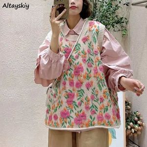 Suéteres para mujer Baggy Floral Suéter Chalecos Mujeres Harajuku Y2k Vintage Ulzzang All-Match Acogedor Punto Estético Literario Estilo Coreano 230827