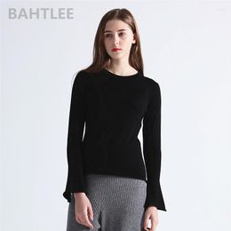 Suéteres de mujer BAHTLEE Otoño Lana Merino Anti-Pilling Suéteres huecos Suéter Mangas acampanadas O-NECK SLEEVE Crimping