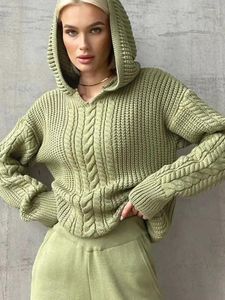 Pulls pour femmes Bangniweigou Y2K Tricots à capuche à manches longues Pull en tricot pour femmes Olive Gris Violet Automne Vêtements d'hiver