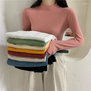 Pulls pour femmes Basic Turtleneck Knit Pull Femme Printemps Automne Hiver Manches longues Tops Retro Roll Hem Vert Jaune Noir Blanc Rose