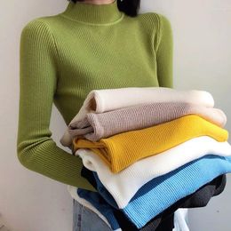 Suéteres de mujer básico mujer cuello alto versión coreana suéter tejido Otoño Invierno Tops Slim Jersey Jumper suave cálido Pull