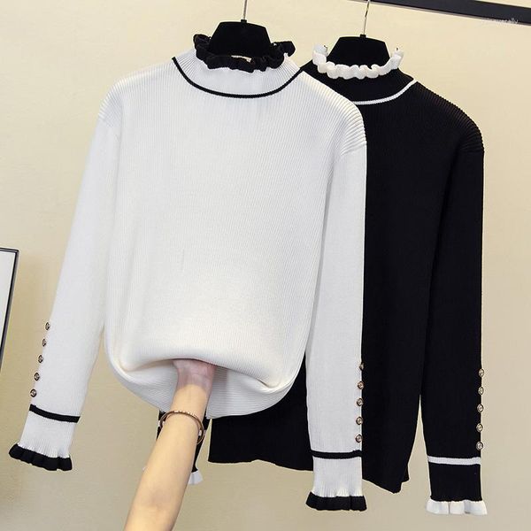 Pulls pour femmes noir blanc mince élastique Style coréen Harajuku printemps automne hiver tricoté Vintage pull mode pull 2023 femme