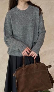 Pulls pour femmes Bling alpaga pull tricot Mohair laine mélangée pull gris ample