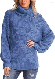 Pulls pour femmes Blue Kintted Pull Femmes Turtleneck Crochet Pulls Printemps Automne Hiver Casual Sweet Jumper Y2K Top Streetwear