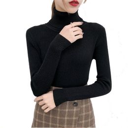 Suéteres de mujer Bonjean Otoño Invierno Jersey de punto Tops cuello alto pulóveres Casual mujer camisa de manga larga apretado suéter niñas 221201