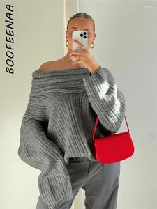 Pulls pour femmes BOOFEENAA Pull tricoté surdimensionné gris irrégulier épaule à manches longues pour femmes pulls hiver pull confortable
