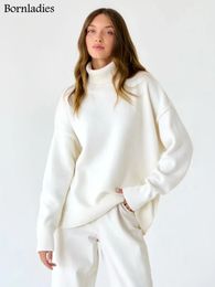 Suéteres de mujer Bornladie suéter de cuello alto CHIC Otoño Invierno grueso suéter cálido Top de gran tamaño Casual suelto jersey de punto femenino Pull 231031