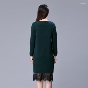 Damestruien Brand Sek Hollow Out Lace Pachwork Wool Sweater Vrouwen Split Side Lady Black Red Dress LX1953