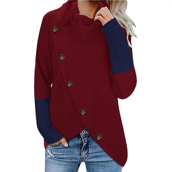 Suéteres de mujer con botones y cuello de viento, manga larga, suéter envolvente, sudadera, tops de invierno, moda casual