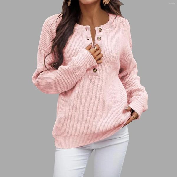 Pulls pour femmes Boutons-Up Côtelés Tricotés Femmes Coupe ample Automne Hiver Pulls Tops Femme Casual Pulls Roses