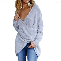 Pulls pour femmes BYUAN pull décontracté femmes pull tricoté croisé 2023 automne hiver dames longue Mujer