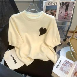 Suéteres de mujer Camelia Jacquard Camiseta de punto Mujer Suéter Jersey 2023 Verano Manga corta O-cuello Elegante Vintage Moda Damas