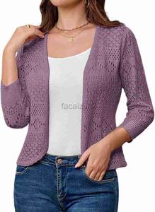 Damestruien Cardigan 3/4 Sleeve Open Front Short Cardigan Hollow Knitted Shawl 2024 Summer Fashion Knitwear