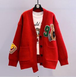 Pulls pour femmes Cardigan japonais dessin animé broderie hiver Design Sense Niche doux Cool lâche coréen tricot pull y2k vêtements