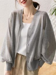 Pulls de femmes Cardigan Femmes minces d'été étanche tricoté simple Contrôlement solide décontracté simple poitrine de vacances transparente