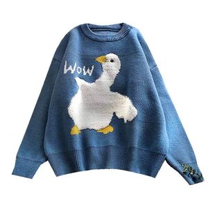 Pulls pour femmes Dessin animé Canard Imprimer Pull tricoté Femmes Doux Mignon Lâche Mode Coréenne Casual O Cou À Manches Longues Pull Jumper Femme Pull 231202