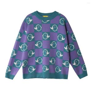 Damestruien Pullover met cartoonpatroon Damestrui Paars gebreide kleding Lange mouwen Nisontwerp Dikke warme trui Tops