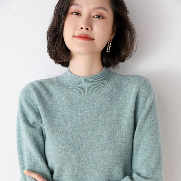 Pulls pour femmes pull en cachemire col haut pure laine tricot pull à manches longues basique coréen haut tendance