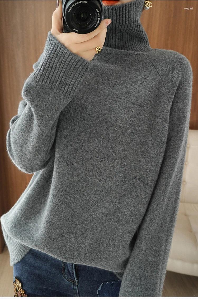 Kvinntröjor kashmirtröja på hösten och vinter tjock turtleneck pullover koreansk version av lös lat vind ull botten