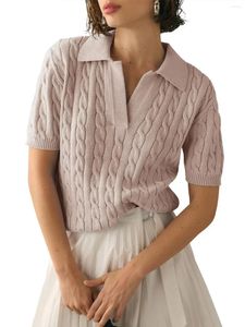 Pulls pour femmes Casual Cable Knit Pull à manches courtes Y2K Vêtements Printemps Eté 2024 Couleur unie Revers doux Col en V Pull tricoté Top