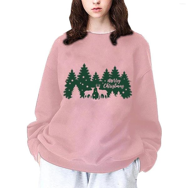 Suéteres de mujer Casual Árbol verde Silueta Estampado de renos Suéter a cuadros Festivo y elegante Perfecto para Navidad Ropa deportiva Sudadera con capucha