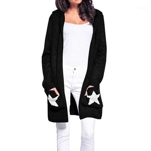 Sweaters pour femmes Casual Pull à manches longues à manches longues avec des femmes à capuche Hiver Star Star surdimenseur Cardigan1
