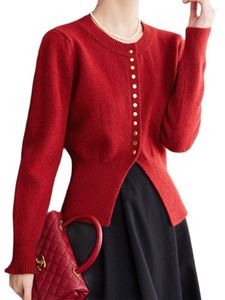 Suéteres de mujer Casual cuello redondo de un solo pecho cárdigan de punto de manga larga Top 2023 ropa de moda de otoño