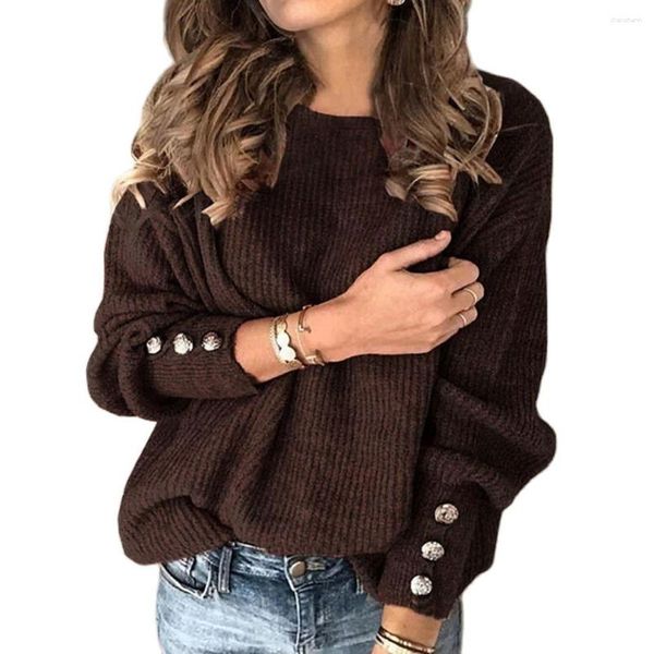 Pulls pour femmes Casual Femmes Pull Femme Streetwear Tops Girl's Knitwear O Cou Boutons Lady's