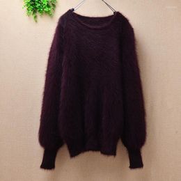 Pulls pour femmes Causal Femmn Col rond Manches longues Mink Cachemire Pulls Angora Fourrure Poils d'animaux Fabriqués à la main Vêtements chauds Chine