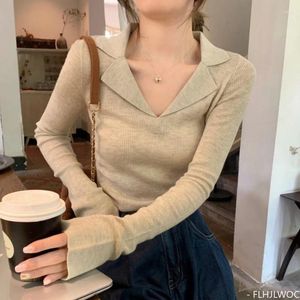 Pulls pour femmes Chic Corée Mode Tops Pulls 2023 Automne Hiver Basic Wear V Col Jumpers Slim Fit Bodycon Coton Pull tricoté