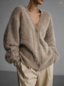 Damestruien Chique Mohair Effen Vest Trui Voor Dames Mode Vintage Lange mouw V-hals Warme trui 2023 Herfst Winter Vrouwelijk