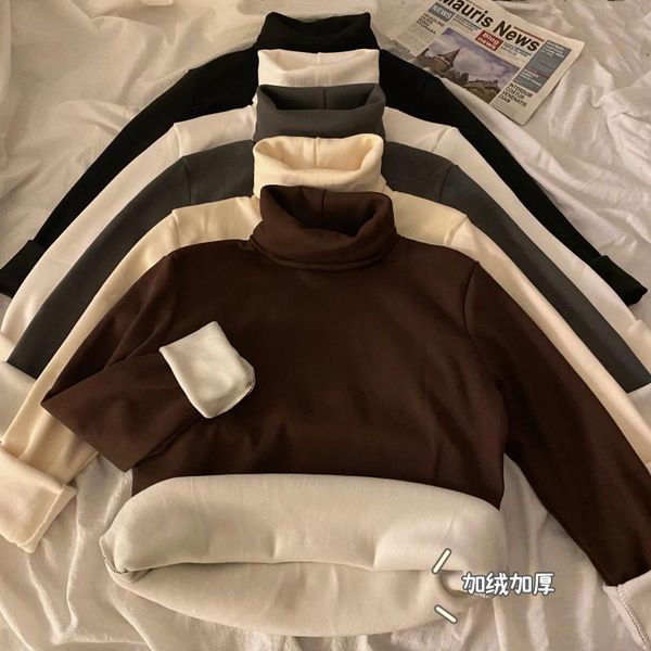 Suéteres de mujer Chic cuello alto polar espesar camisa cálida manga larga mujeres Slim Casual jerseys Jumpers Tops señoras 2024 Otoño Invierno