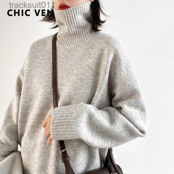 Chandails pour femmes CHIC VEN coréen femmes pull en vrac col roulé chandails chaud solide pull tricots basique femme hauts automne hiver 2022 L230921
