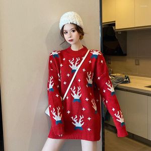Dames truien kerst eland jaar rode pullover losse verdikte trui Japanse streetwear tops voor vrouwen gebreide Harajuku -winterkleding